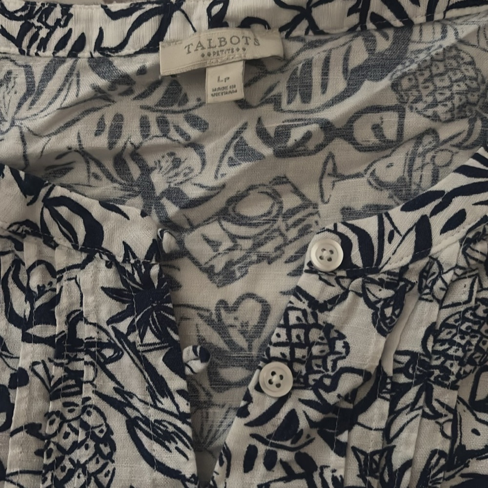 Talbots Navy and White Floral Tank Top - Picture 2 of 2